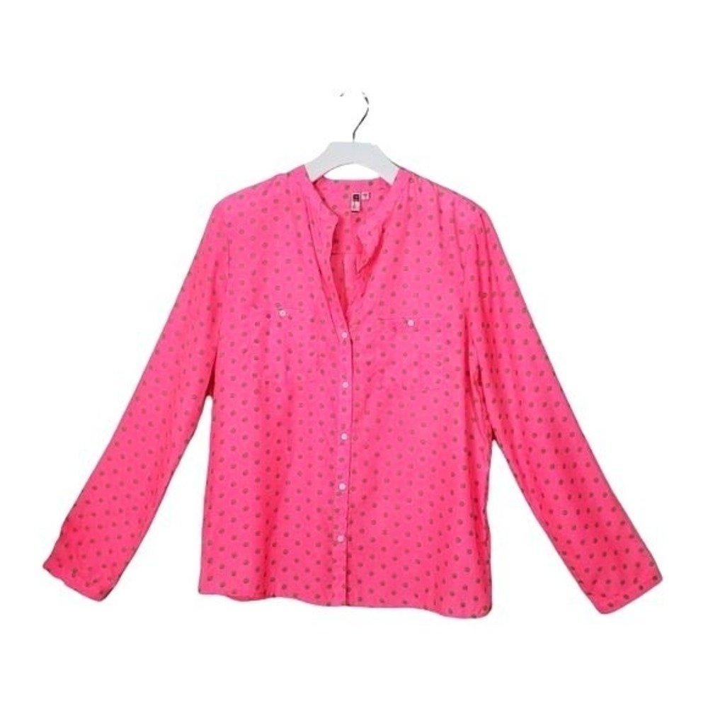 KUT from the Kloth Women Barbiecore Preppy Polka Dot‎ Blouse M Pink Henley Top